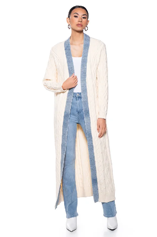 ZHARA LONG KNIT DENIM TRIM TRENCH